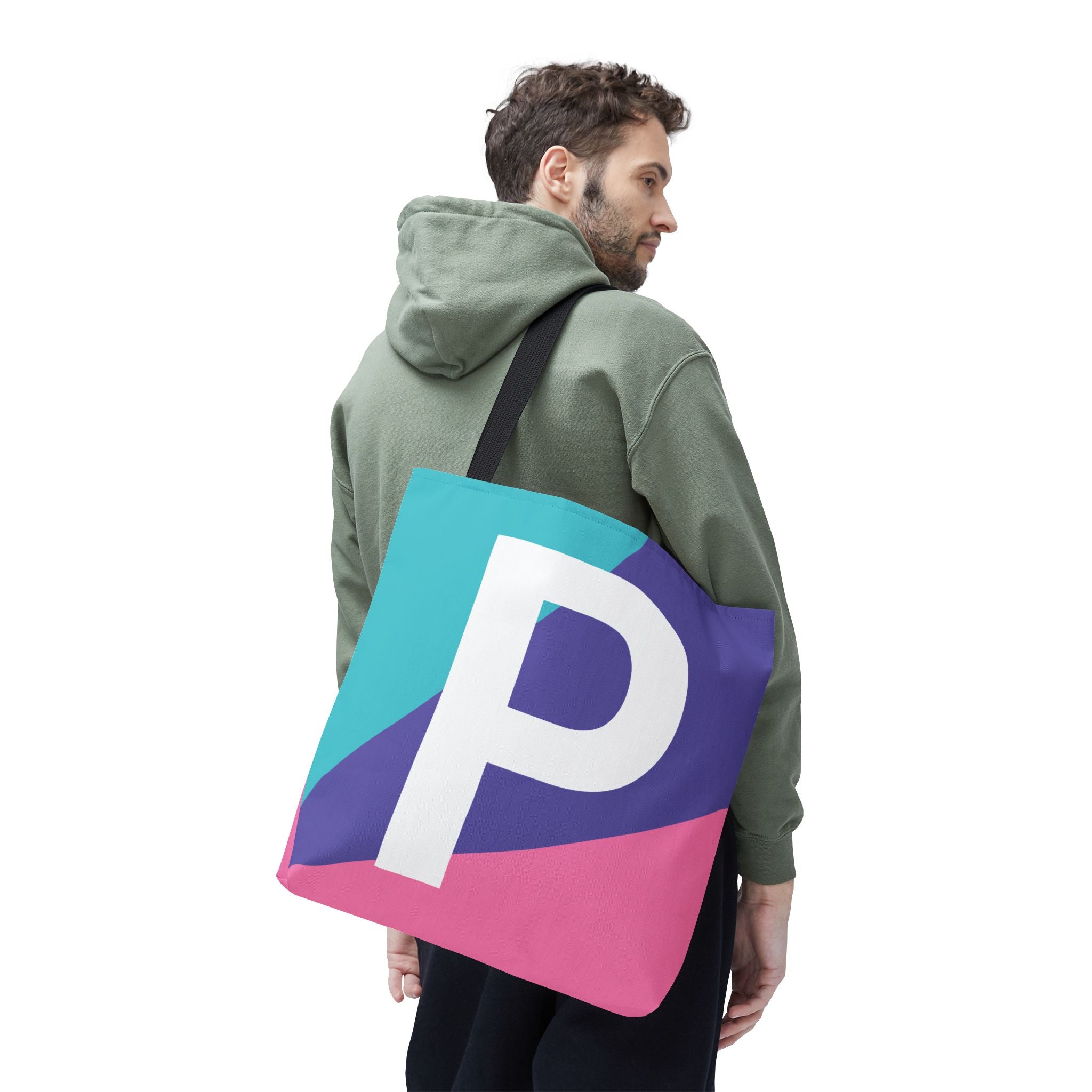 Monogram 'P' Colorblock Tote Bag — Personalized Initial P Shoulder Tote