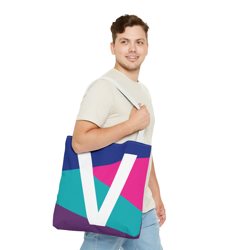 Monogram 'V' Colorblock Tote Bag — Personalized Initial V Shoulder Tote