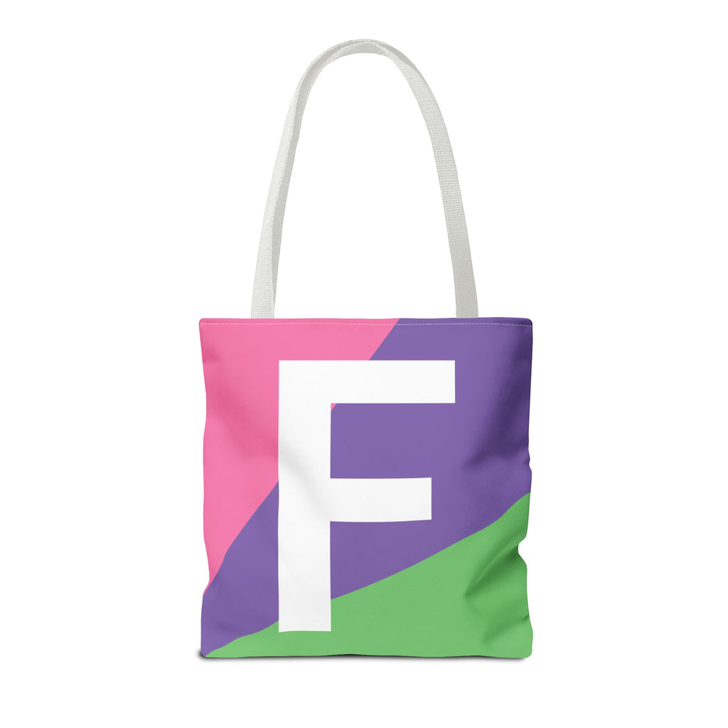 Monogram 'F' Colorblock Tote Bag — Personalized Initial F Shoulder Tote