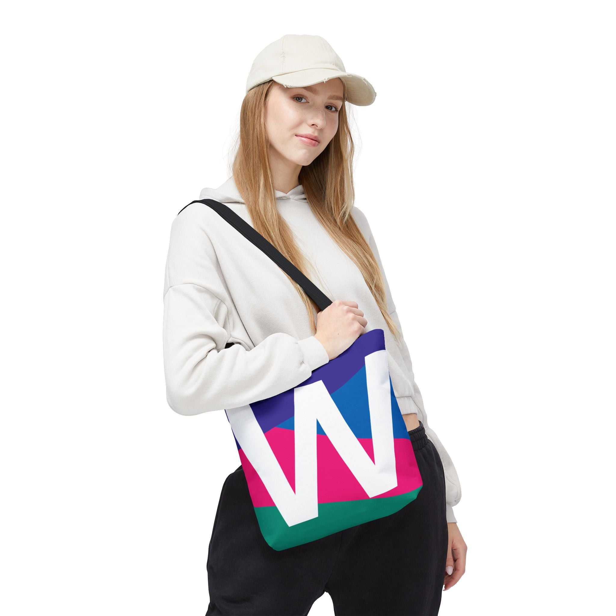 Monogram 'W' Colorblock Tote Bag — Personalized Initial W Shoulder Tote