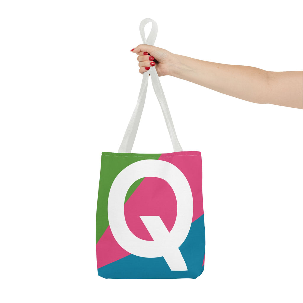 Monogram 'Q' Colorblock Tote Bag — Personalized Initial Q Shoulder Tote