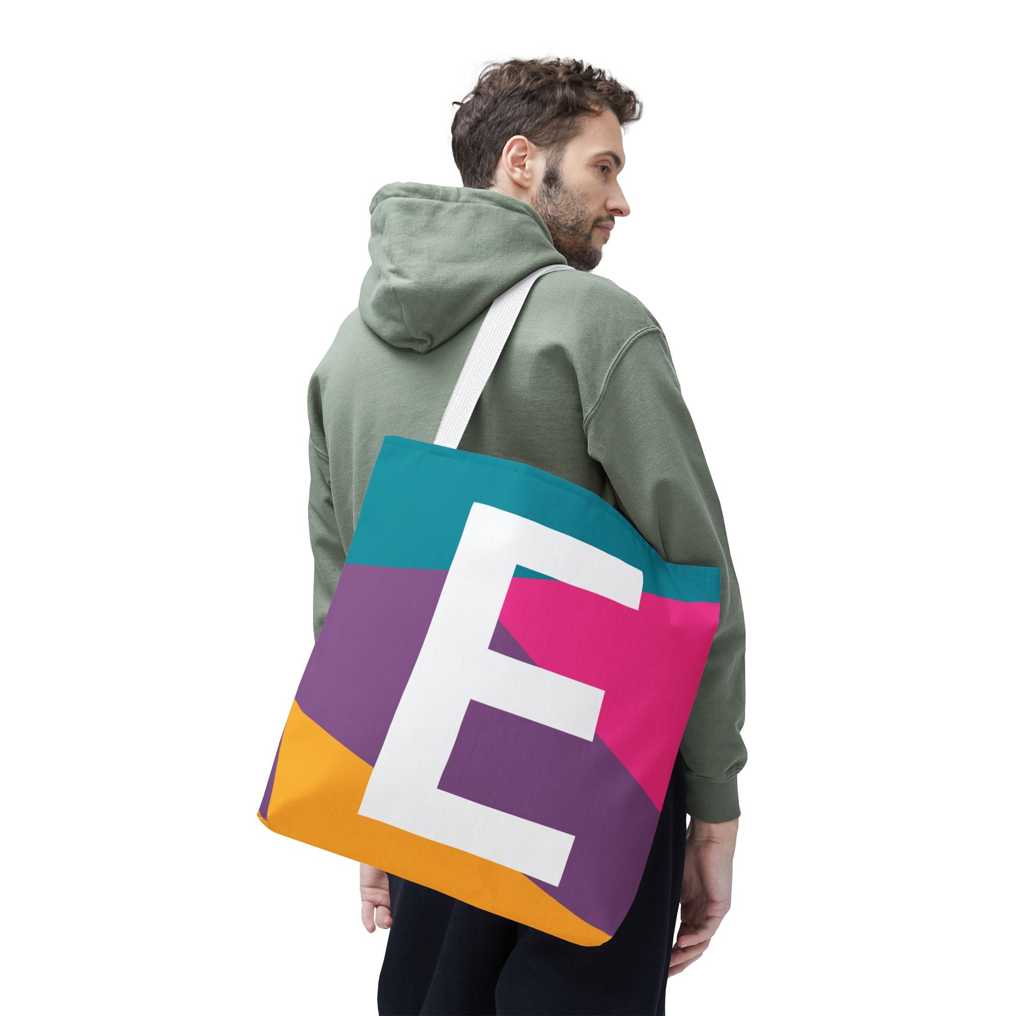 Monogram 'E' Colorblock Tote Bag — Personalized Initial E Shoulder Tote