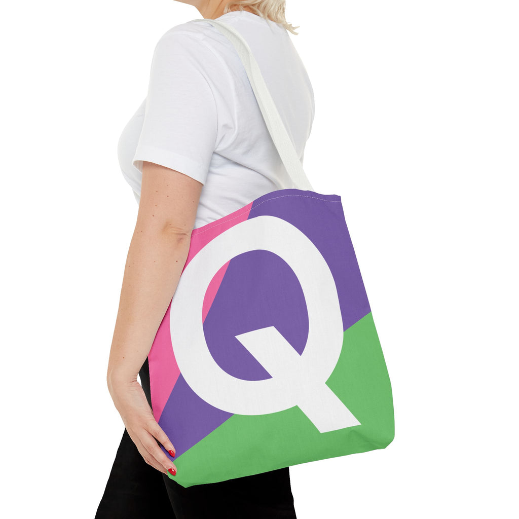 Monogram 'Q' Colorblock Tote Bag — Personalized Initial Q Shoulder Tote