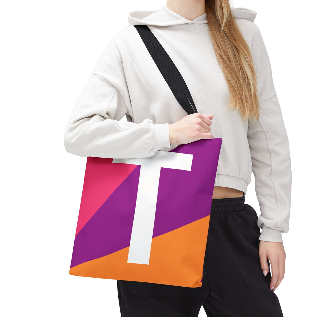 Monogram 'T' Colorblock Tote Bag — Personalized Initial T Shoulder Tote