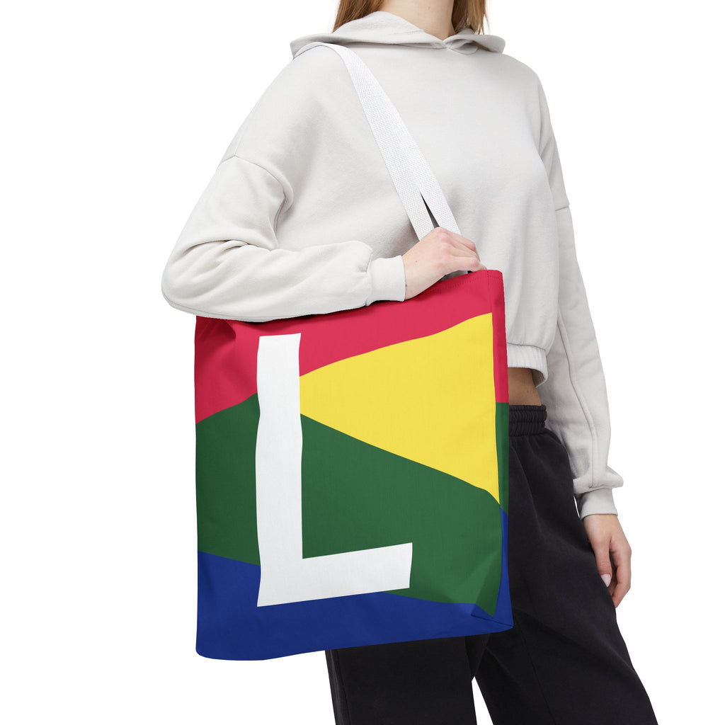 Monogram 'L' Colorblock Tote Bag — Personalized Initial L Shoulder Tote
