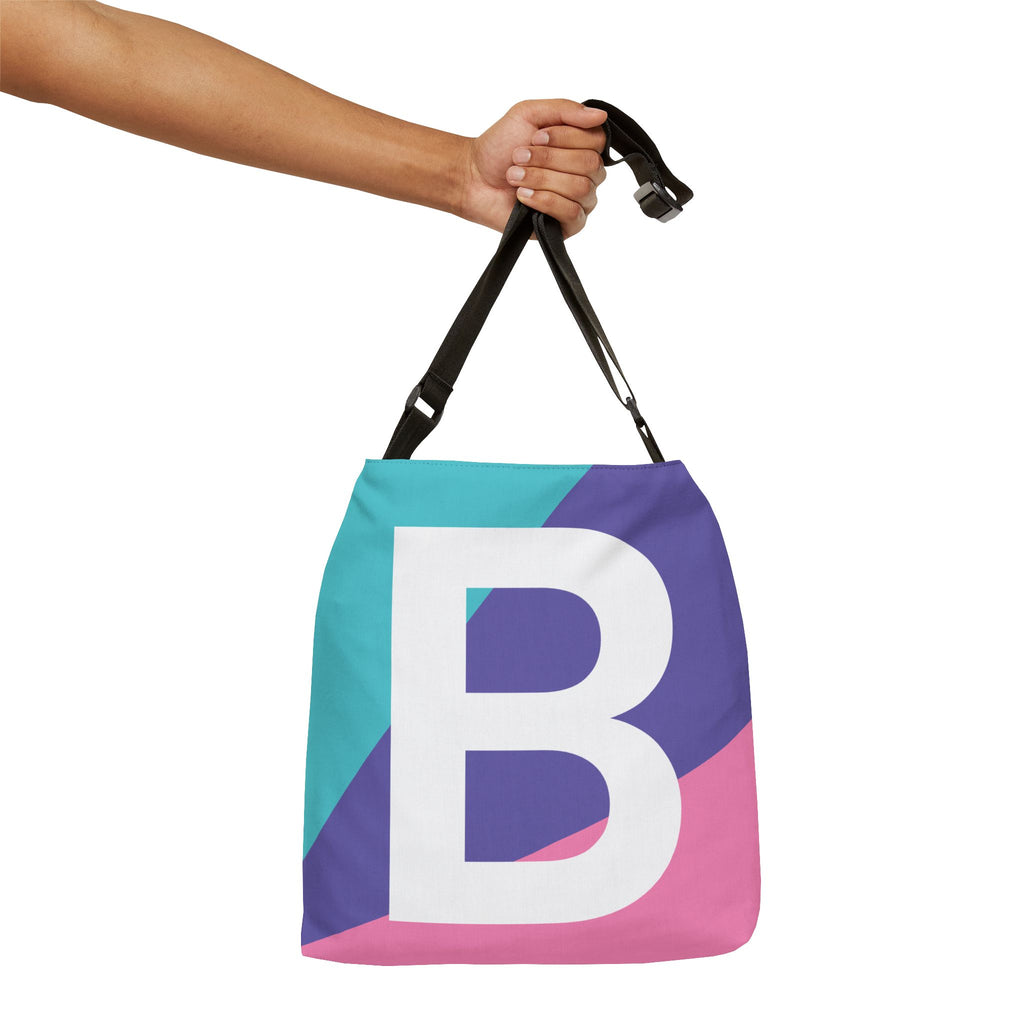 Initial Letter 'B' Colorblock Adjustable Tote Bag — Monogram Alphabet Shoulder Bag