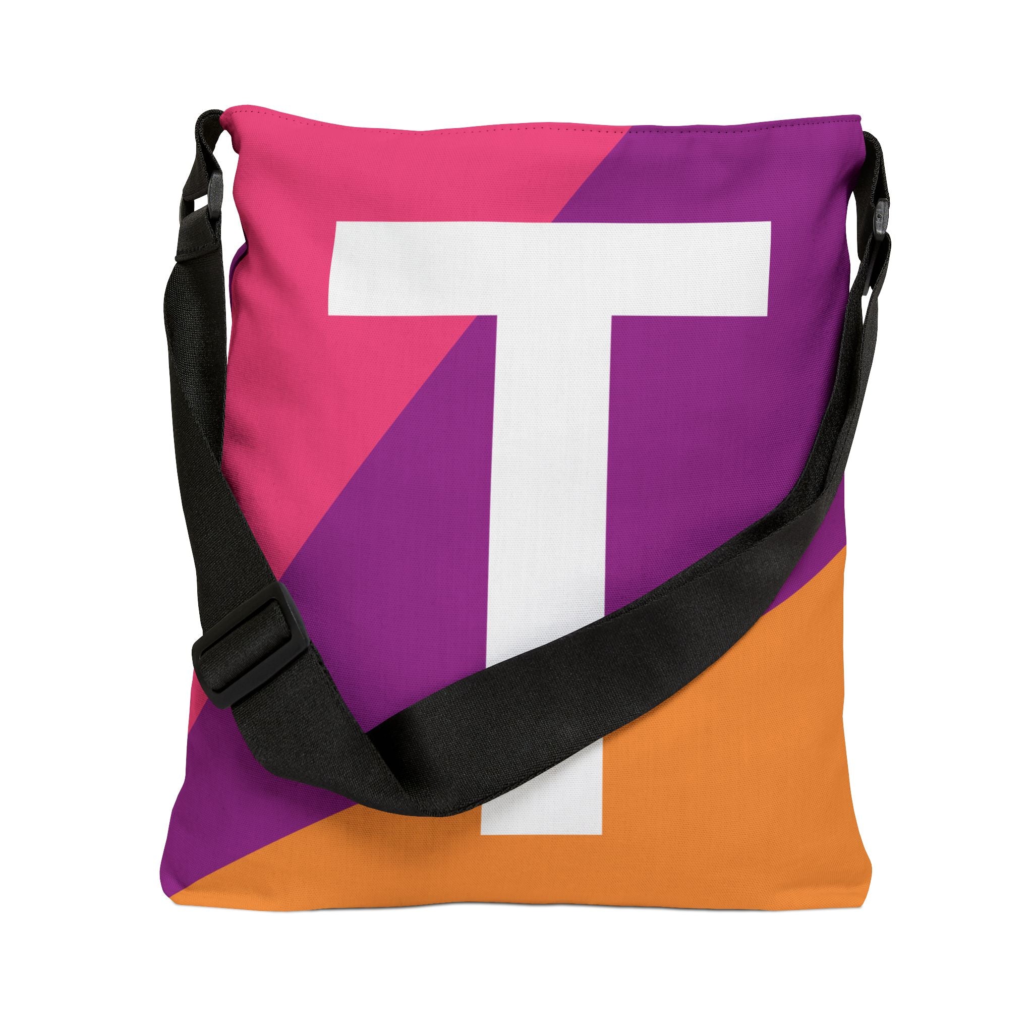 Initial Letter 'T' Colorblock Adjustable Tote Bag — Monogram Alphabet Shoulder Bag