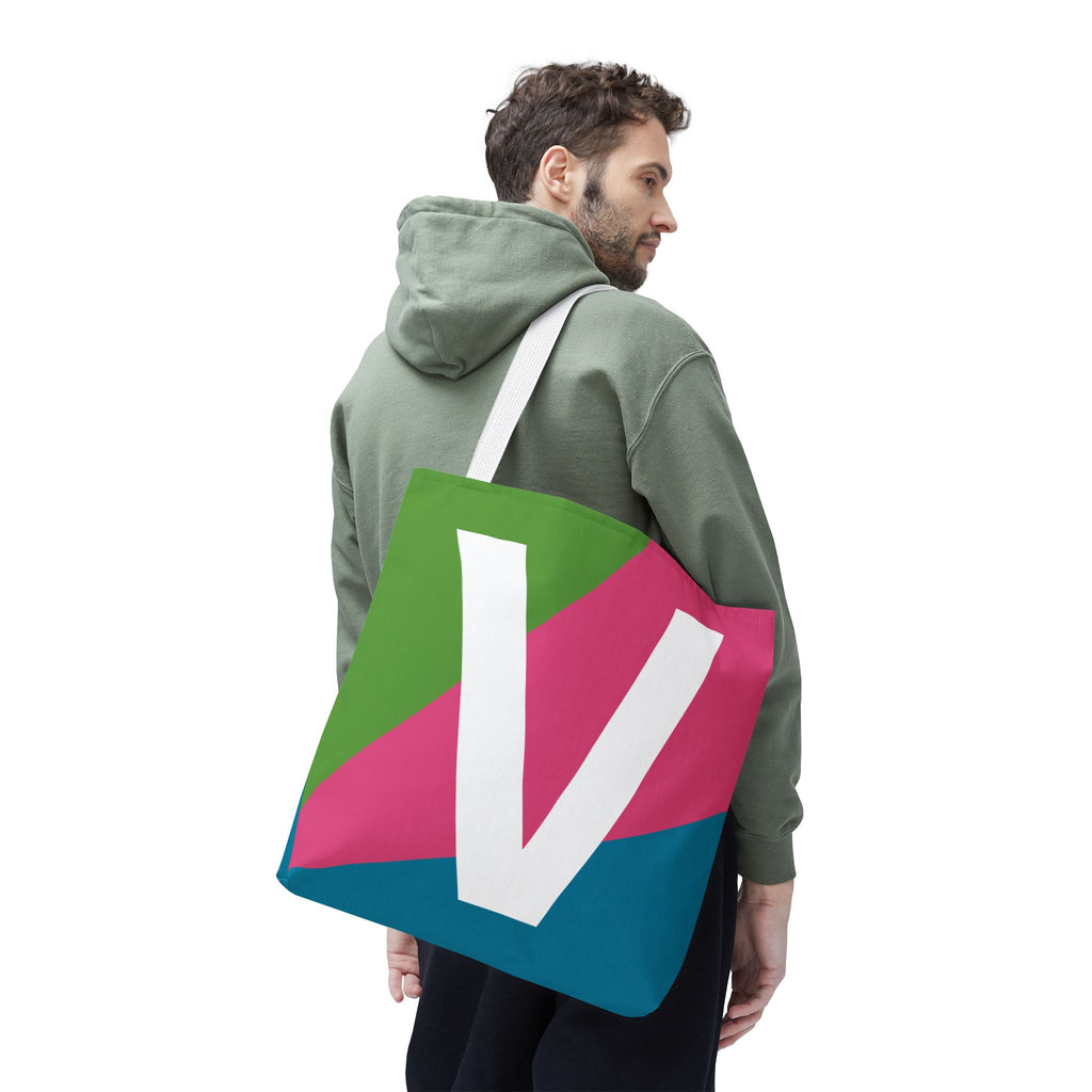 Monogram 'V' Colorblock Tote Bag — Personalized Initial V Shoulder Tote
