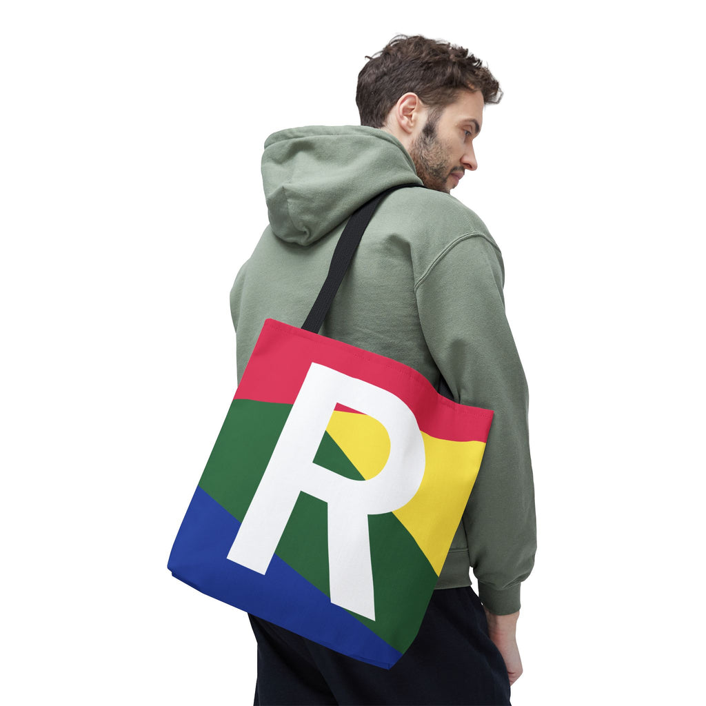Monogram 'R' Colorblock Tote Bag — Personalized Initial R Shoulder Tote