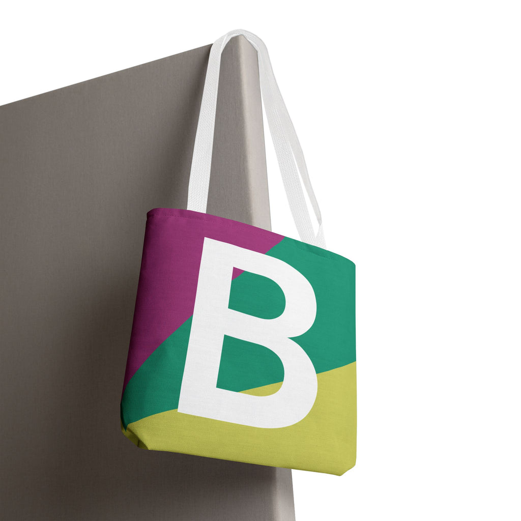 Monogram 'B' Colorblock Tote Bag — Personalized Initial B Shoulder Tote