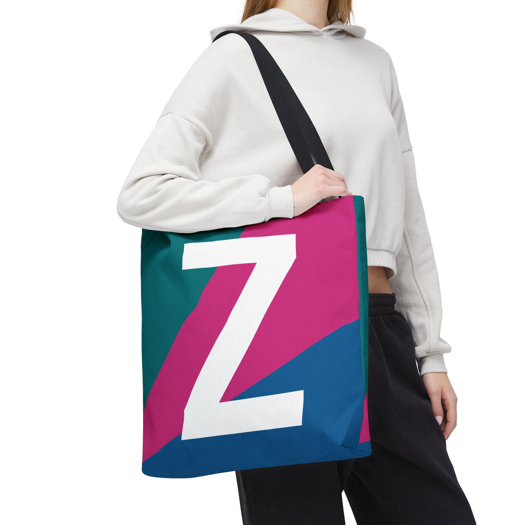 Monogram 'Z' Colorblock Tote Bag — Personalized Initial Z Shoulder Tote