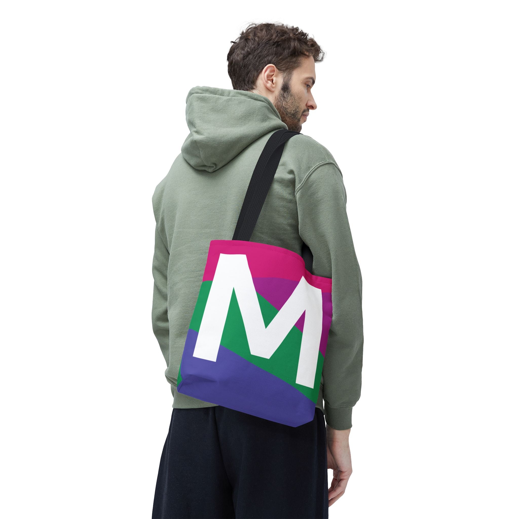 Monogram 'M' Colorblock Tote Bag — Personalized Initial M Shoulder Tote