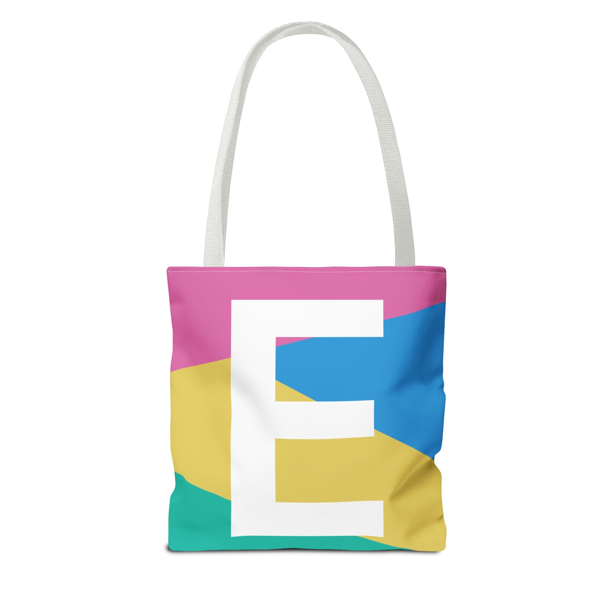 Monogram 'E' Colorblock Tote Bag — Personalized Initial E Shoulder Tote