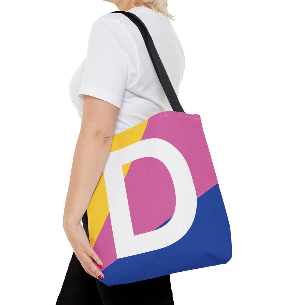 Monogram 'D' Colorblock Tote Bag — Personalized Initial D Shoulder Tote