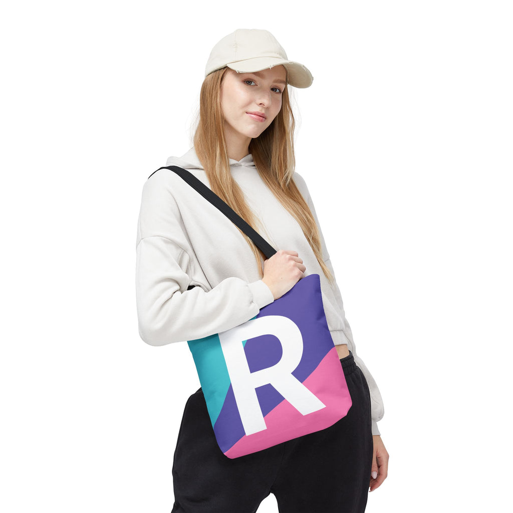 Monogram 'R' Colorblock Tote Bag — Personalized Initial R Shoulder Tote