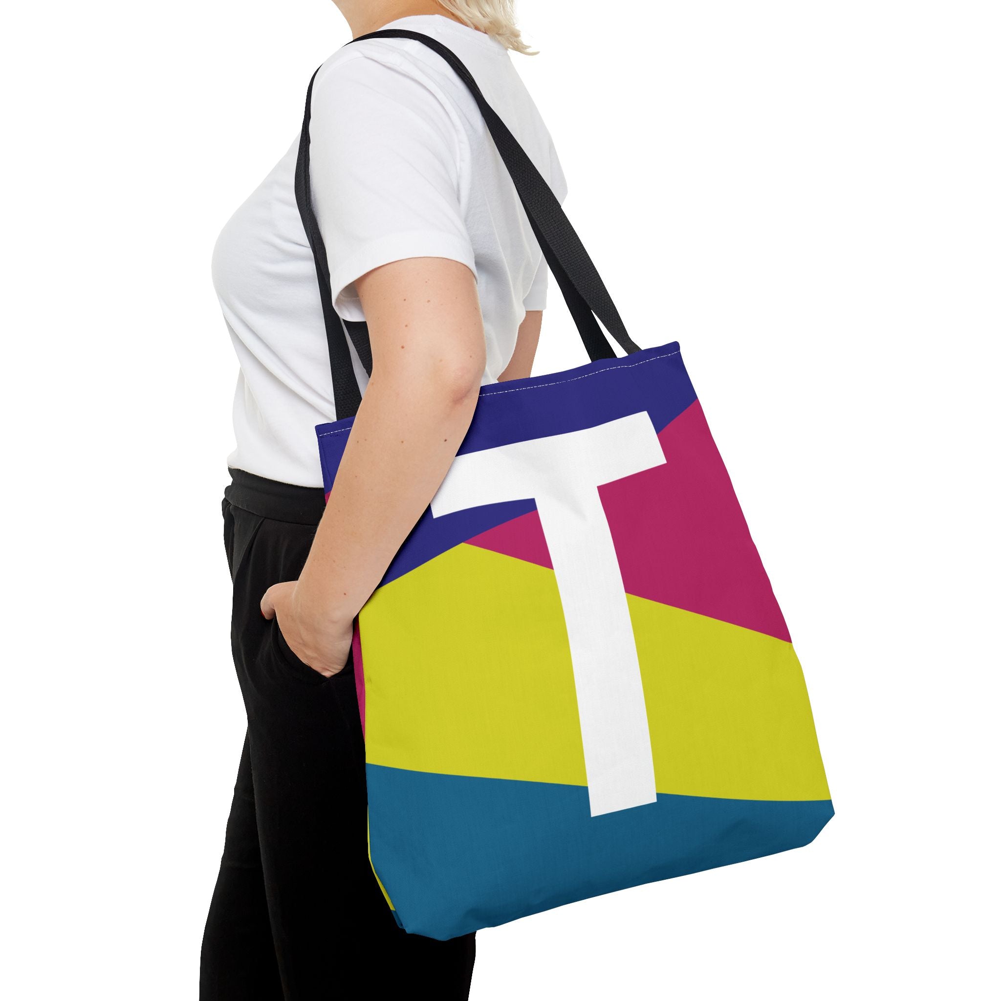 Monogram 'T' Colorblock Tote Bag — Personalized Initial T Shoulder Tote