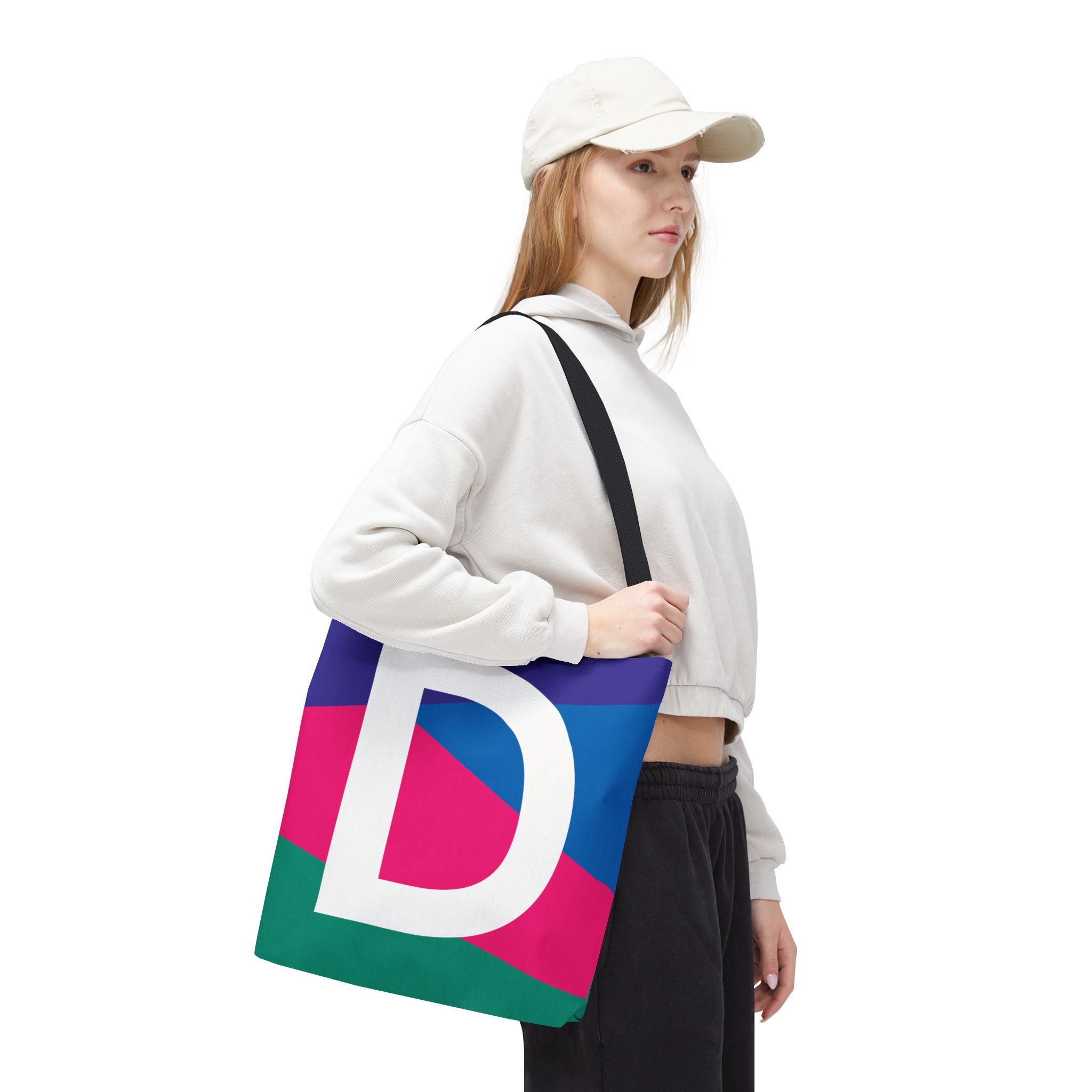Monogram 'D' Colorblock Tote Bag — Personalized Initial D Shoulder Tote
