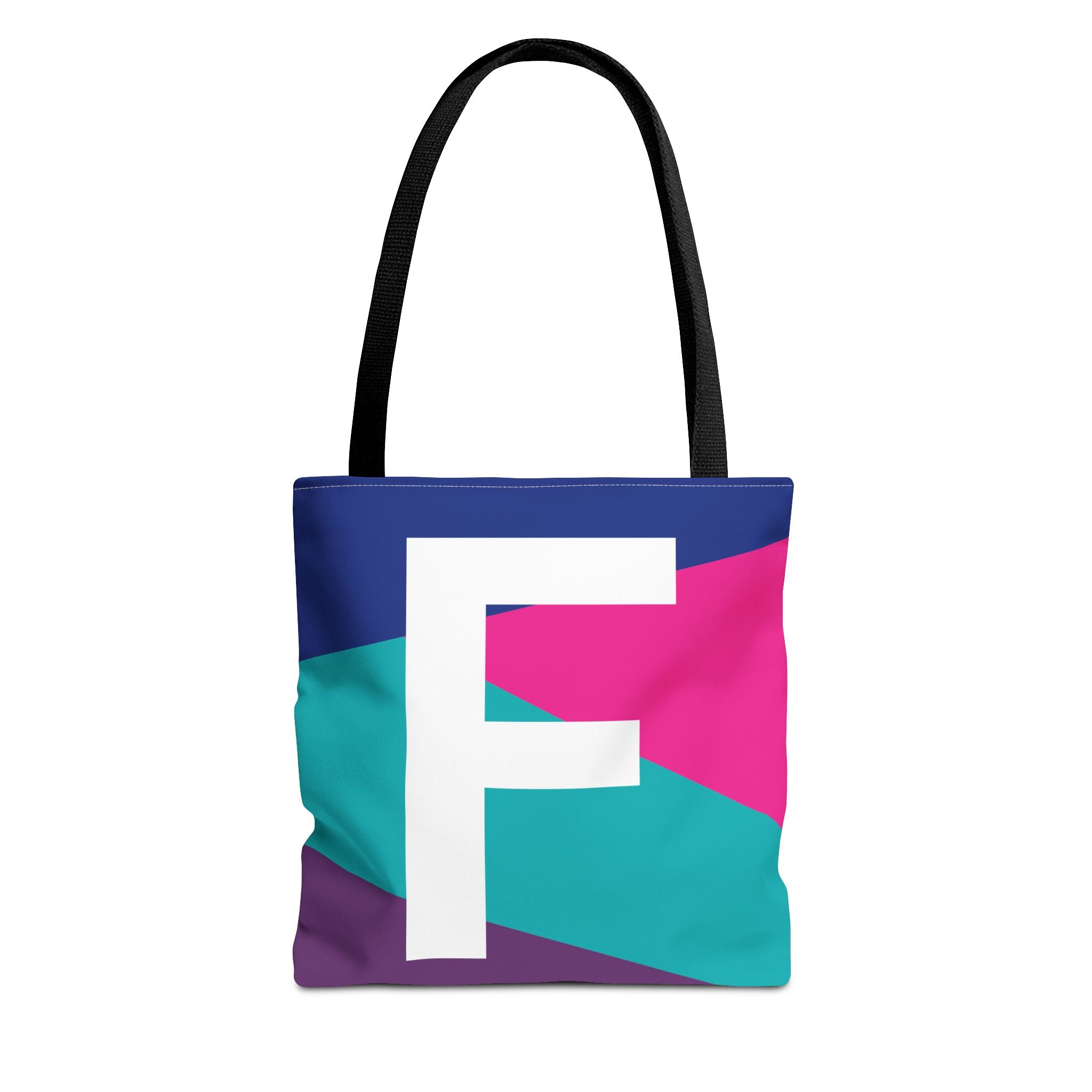 Monogram 'F' Colorblock Tote Bag — Personalized Initial F Shoulder Tote