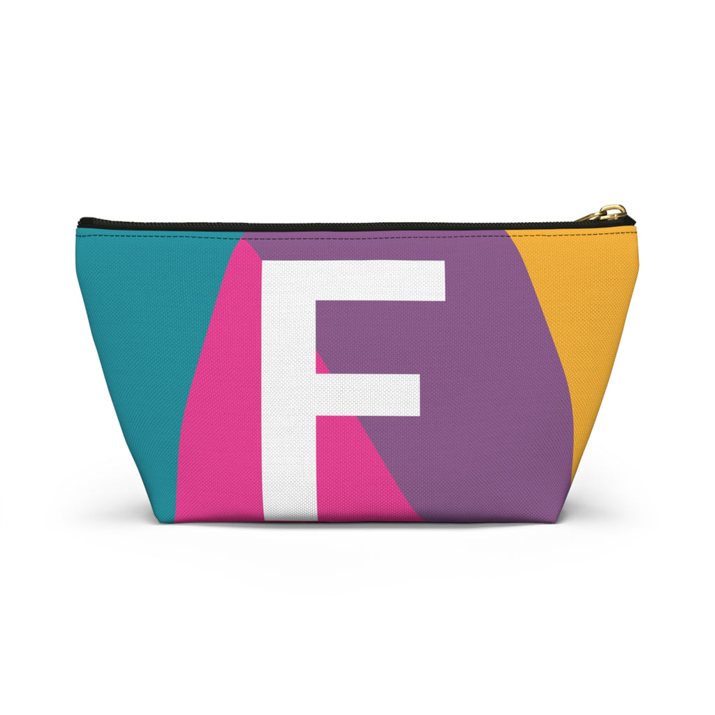 Initials Colorblock Accessory Pouch — Monogram F T-Bottom Cosmetic Bag