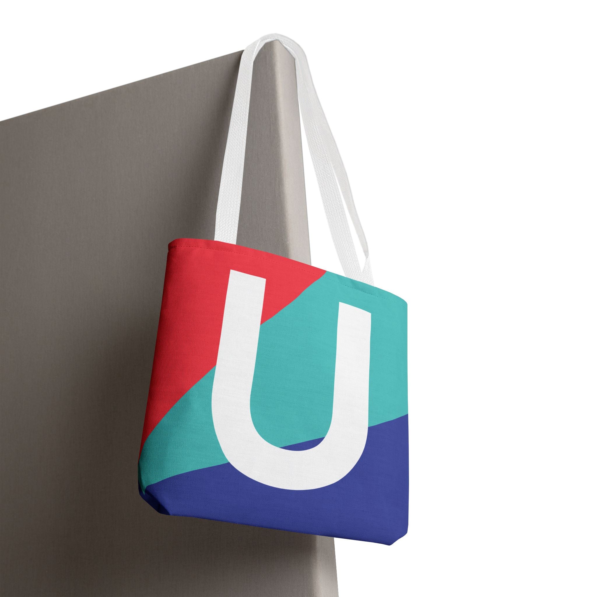 Monogram 'U' Colorblock Tote Bag — Personalized Initial U Shoulder Tote