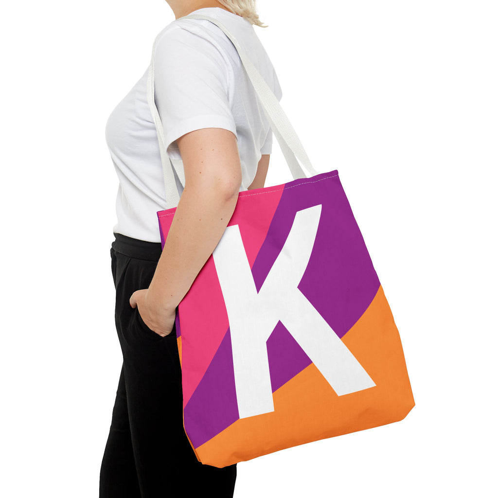 Monogram 'K' Colorblock Tote Bag — Personalized Initial K Shoulder Tote