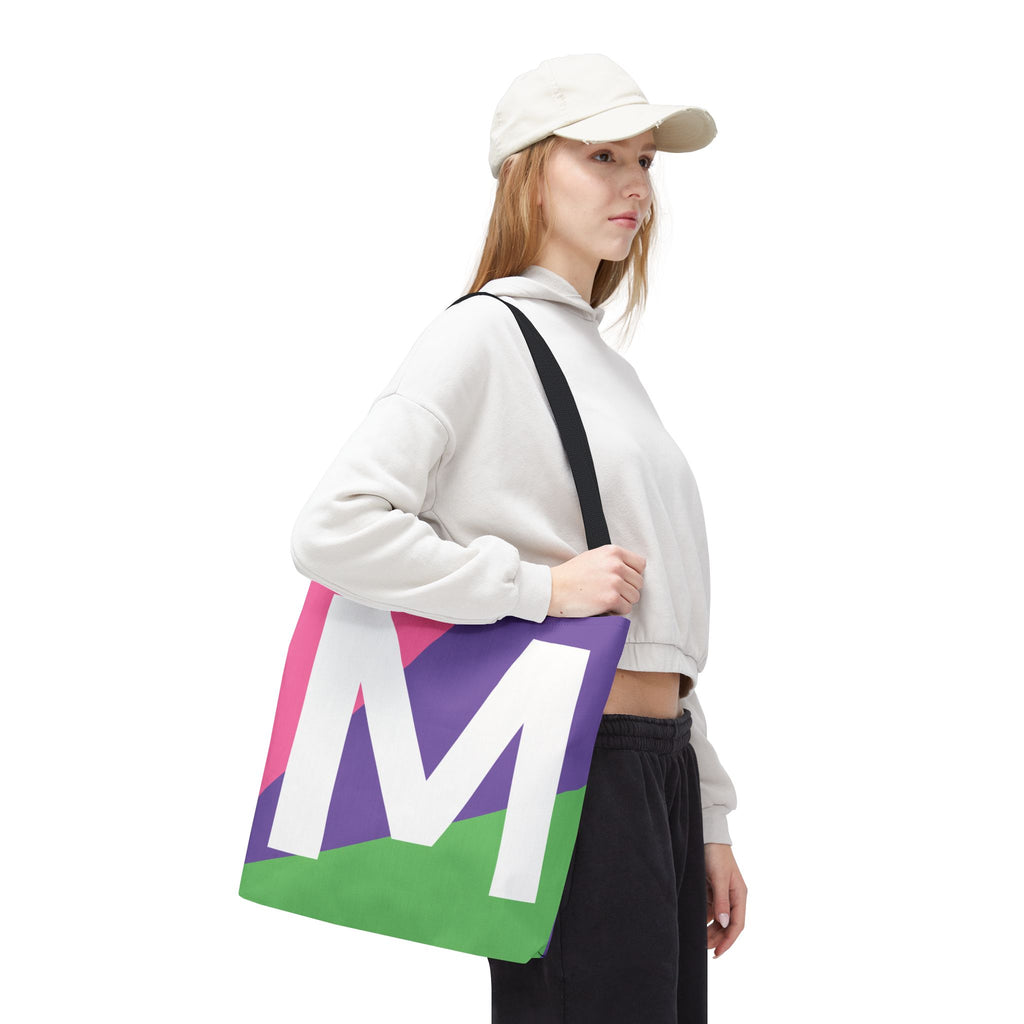 Monogram 'M' Colorblock Tote Bag — Personalized Initial M Shoulder Tote