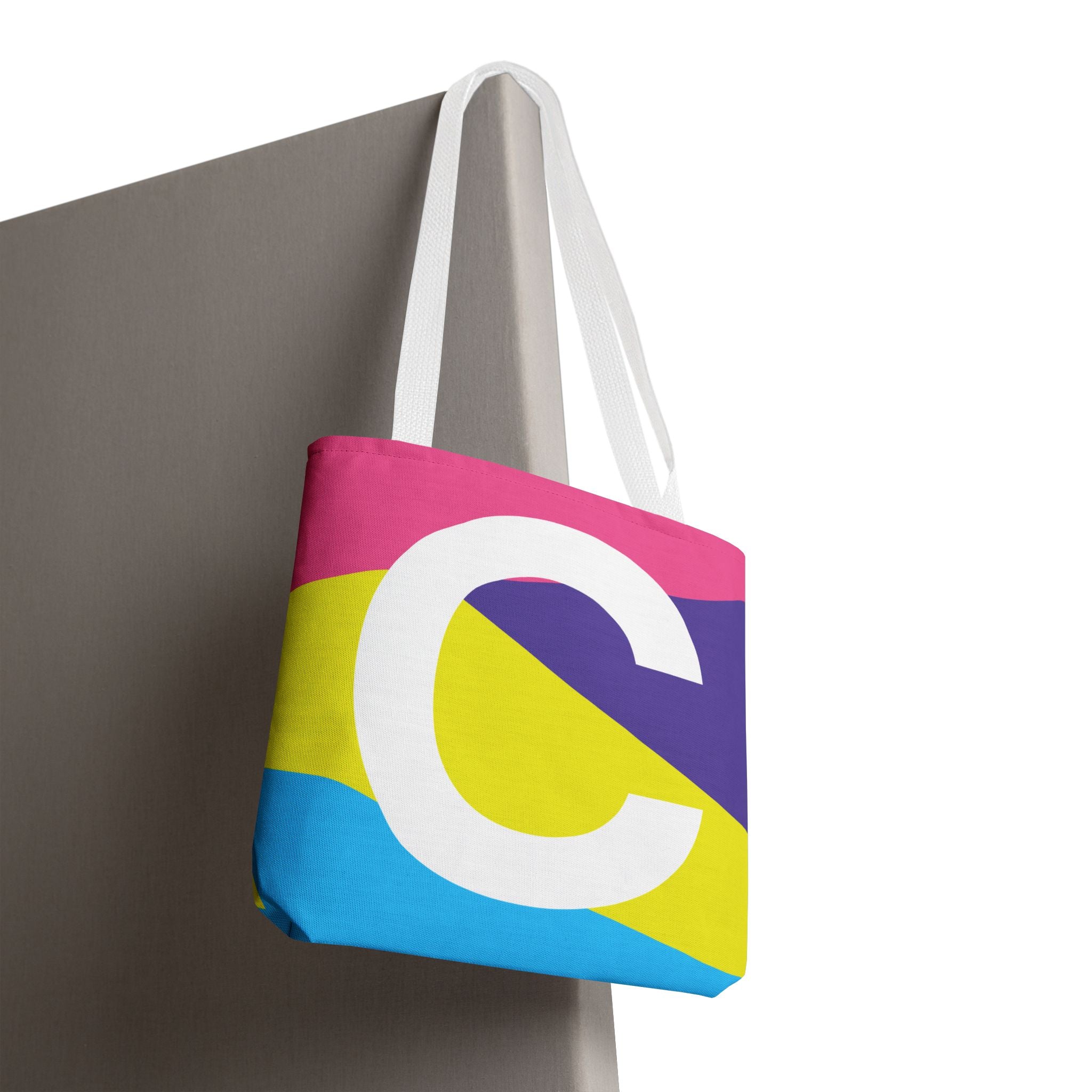 Monogram 'C' Colorblock Tote Bag — Personalized Initial C Shoulder Tote