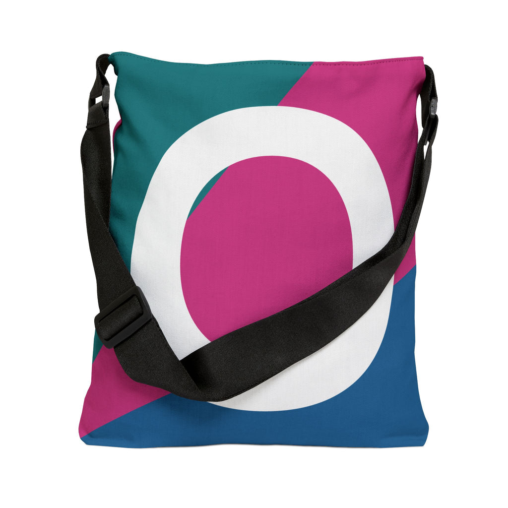 Initial Letter 'O' Colorblock Adjustable Tote Bag — Monogram Alphabet Shoulder Bag