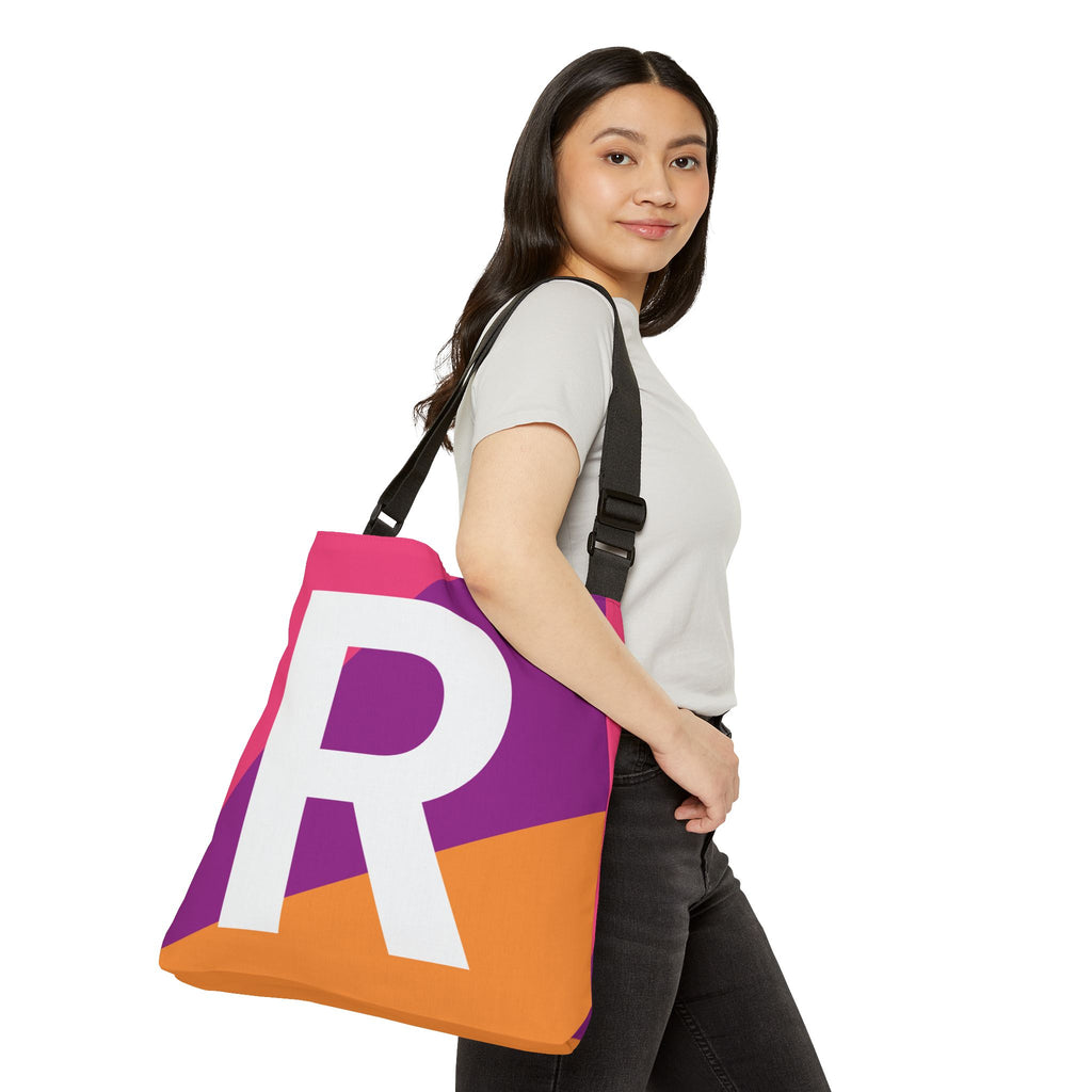 Initial Letter 'R' Colorblock Adjustable Tote Bag — Monogram Alphabet Shoulder Bag