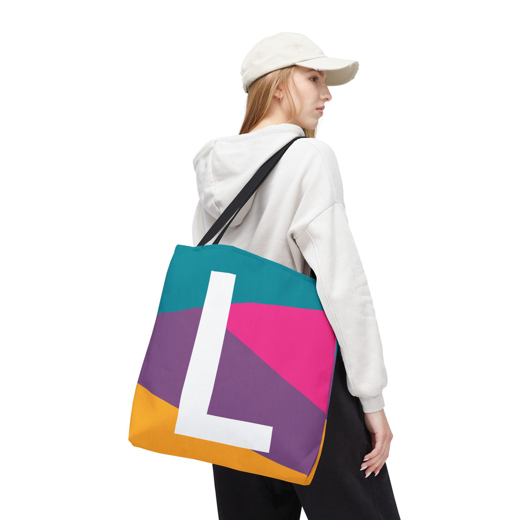 Monogram 'L' Colorblock Tote Bag — Personalized Initial L Shoulder Tote