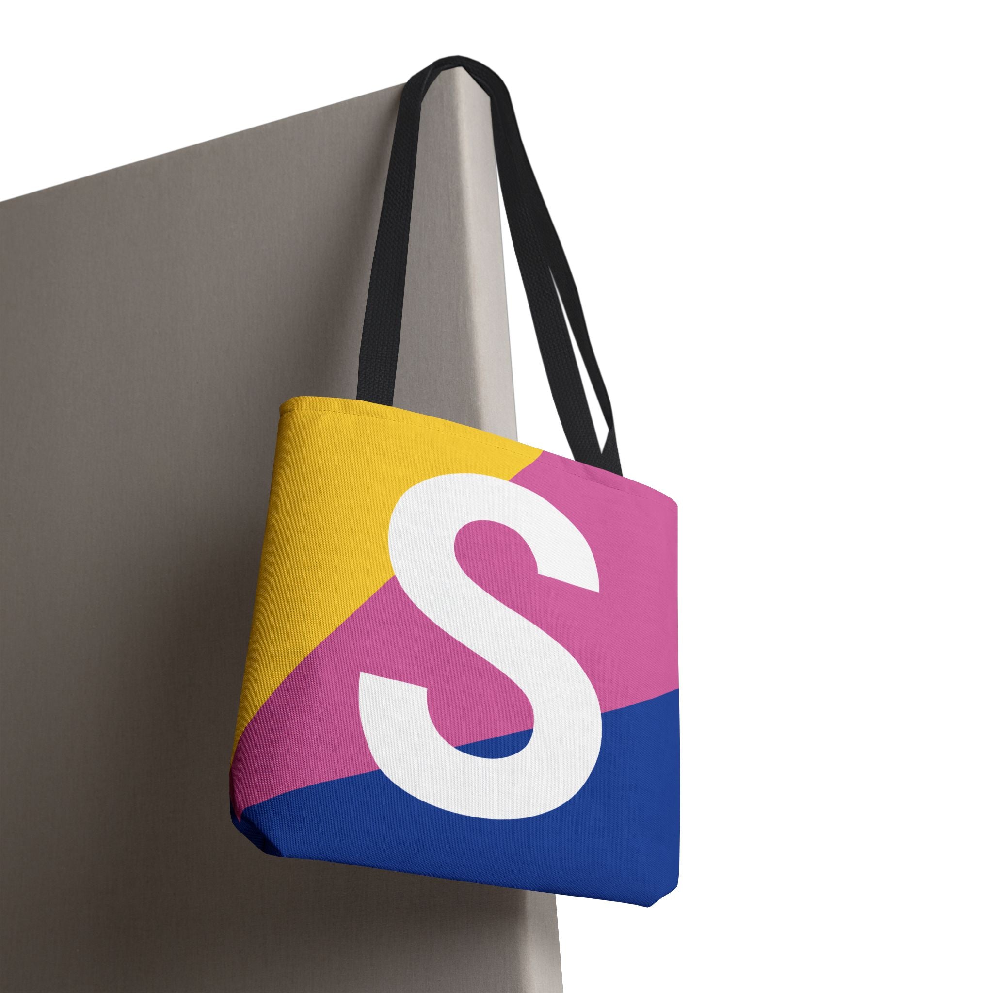 Monogram 'S' Colorblock Tote Bag — Personalized Initial S Shoulder Tote