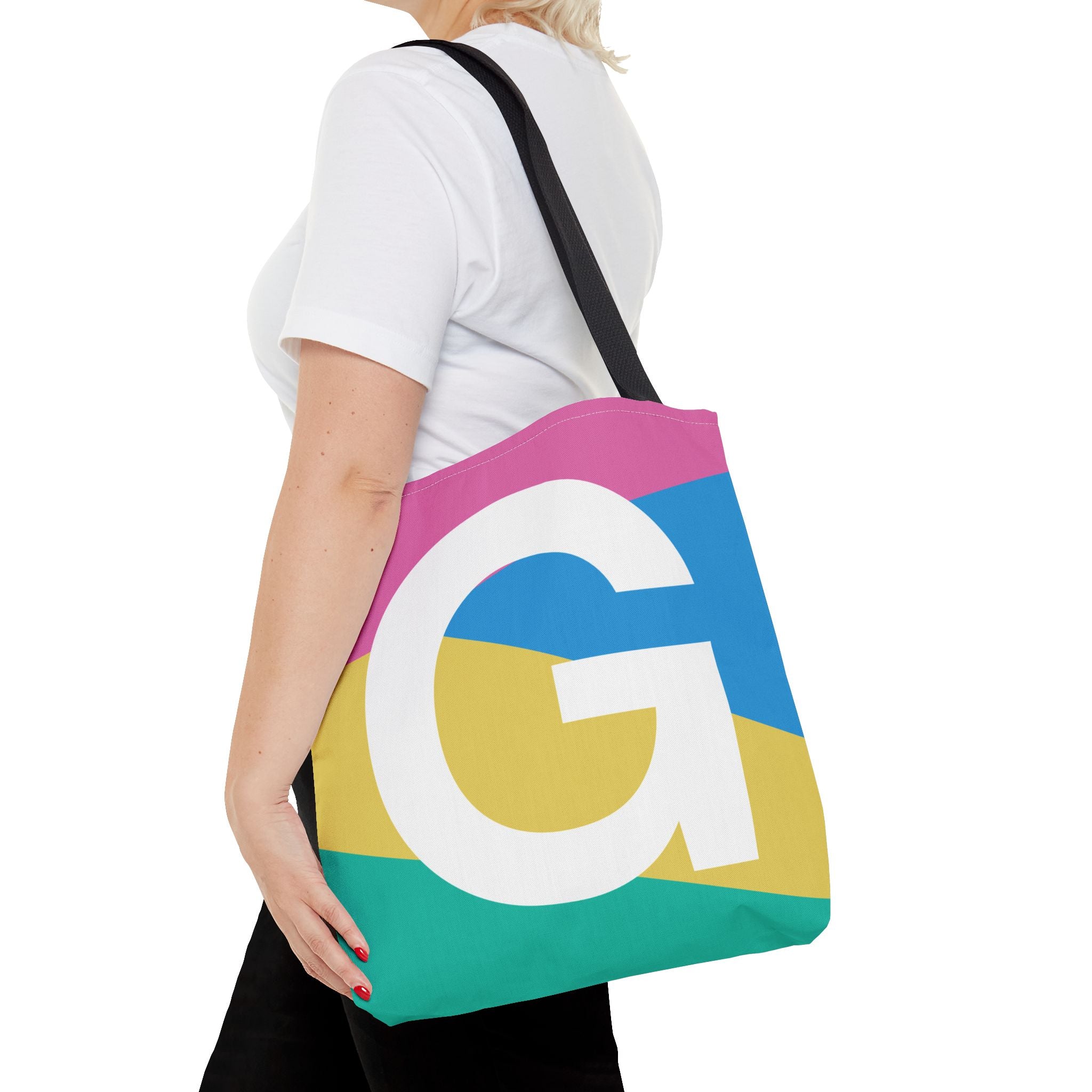 Monogram 'G' Colorblock Tote Bag — Personalized Initial G Shoulder Tote