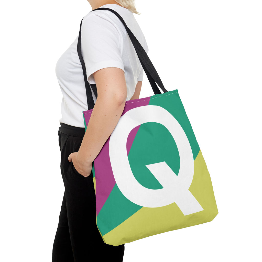 Monogram 'Q' Colorblock Tote Bag — Personalized Initial Q Shoulder Tote