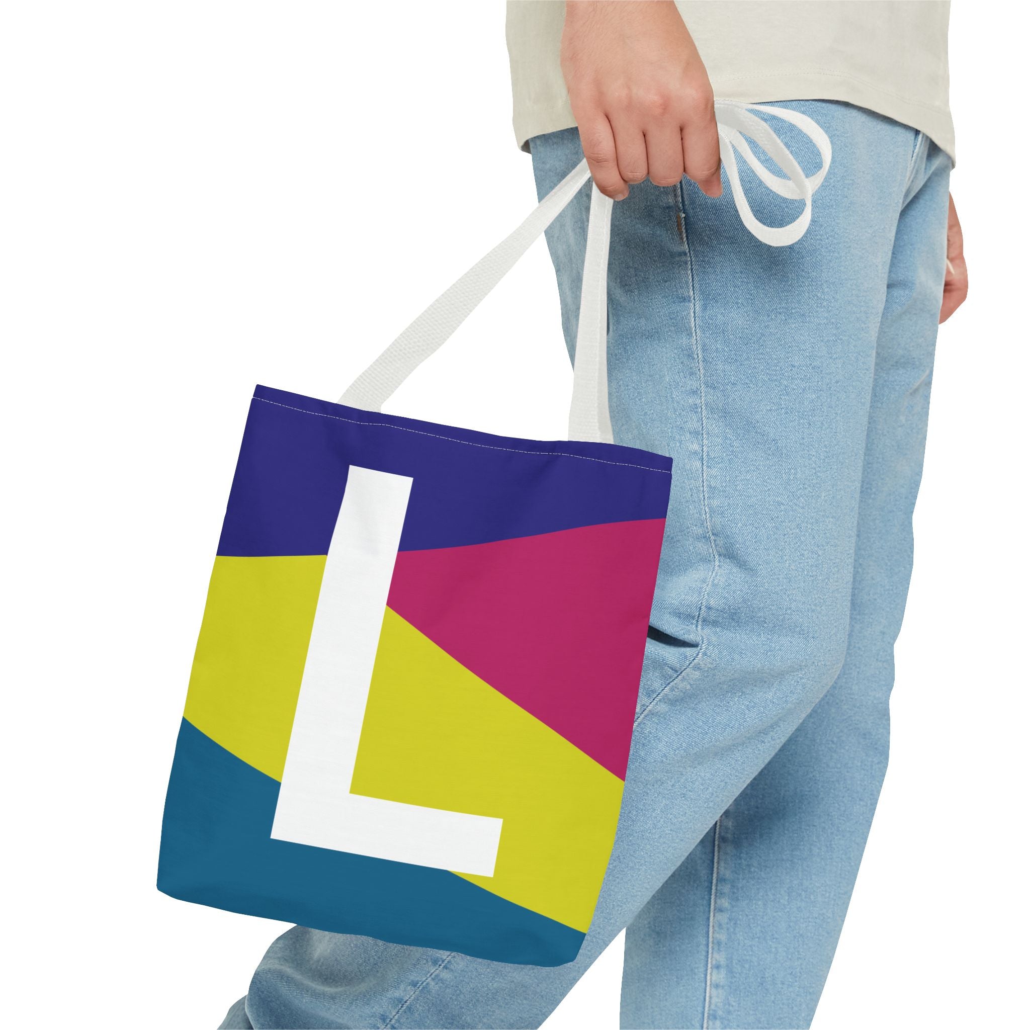 Monogram 'L' Colorblock Tote Bag — Personalized Initial L Shoulder Tote
