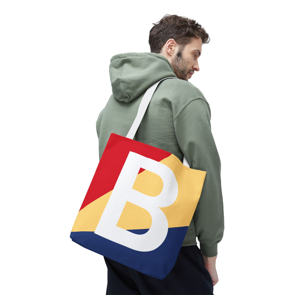 Monogram 'B' Colorblock Tote Bag — Personalized Initial B Shoulder Tote