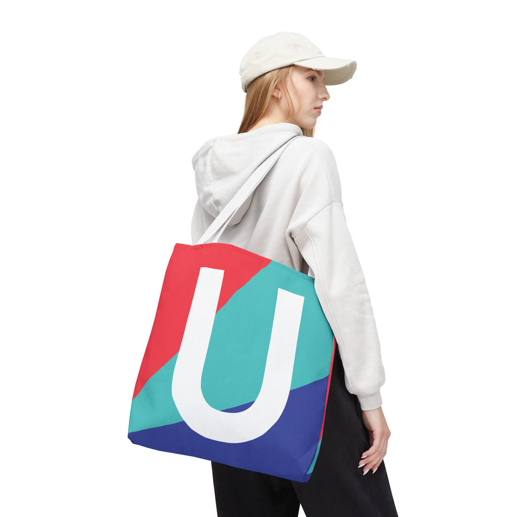 Monogram 'U' Colorblock Tote Bag — Personalized Initial U Shoulder Tote