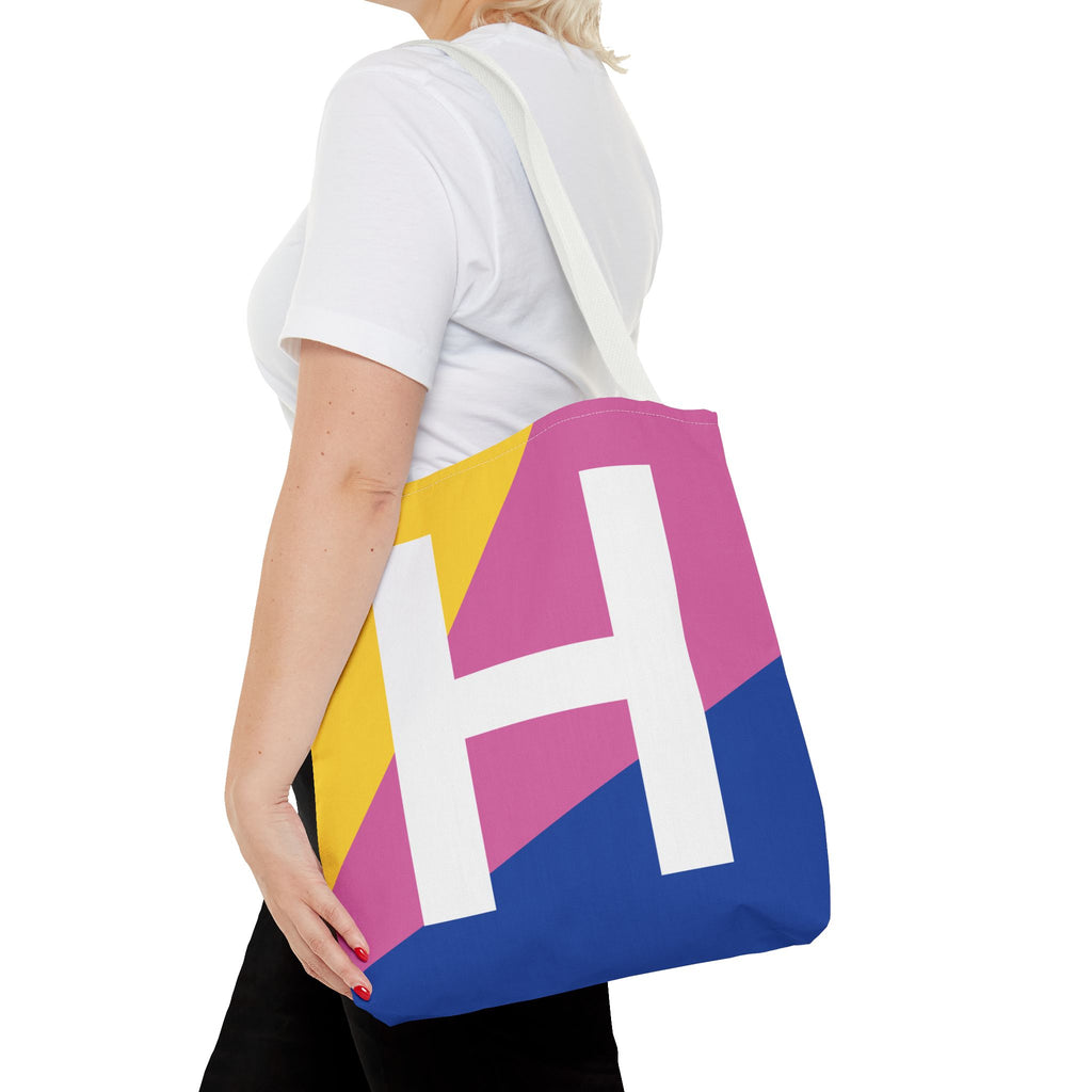Monogram 'H' Colorblock Tote Bag — Personalized Initial H Shoulder Tote