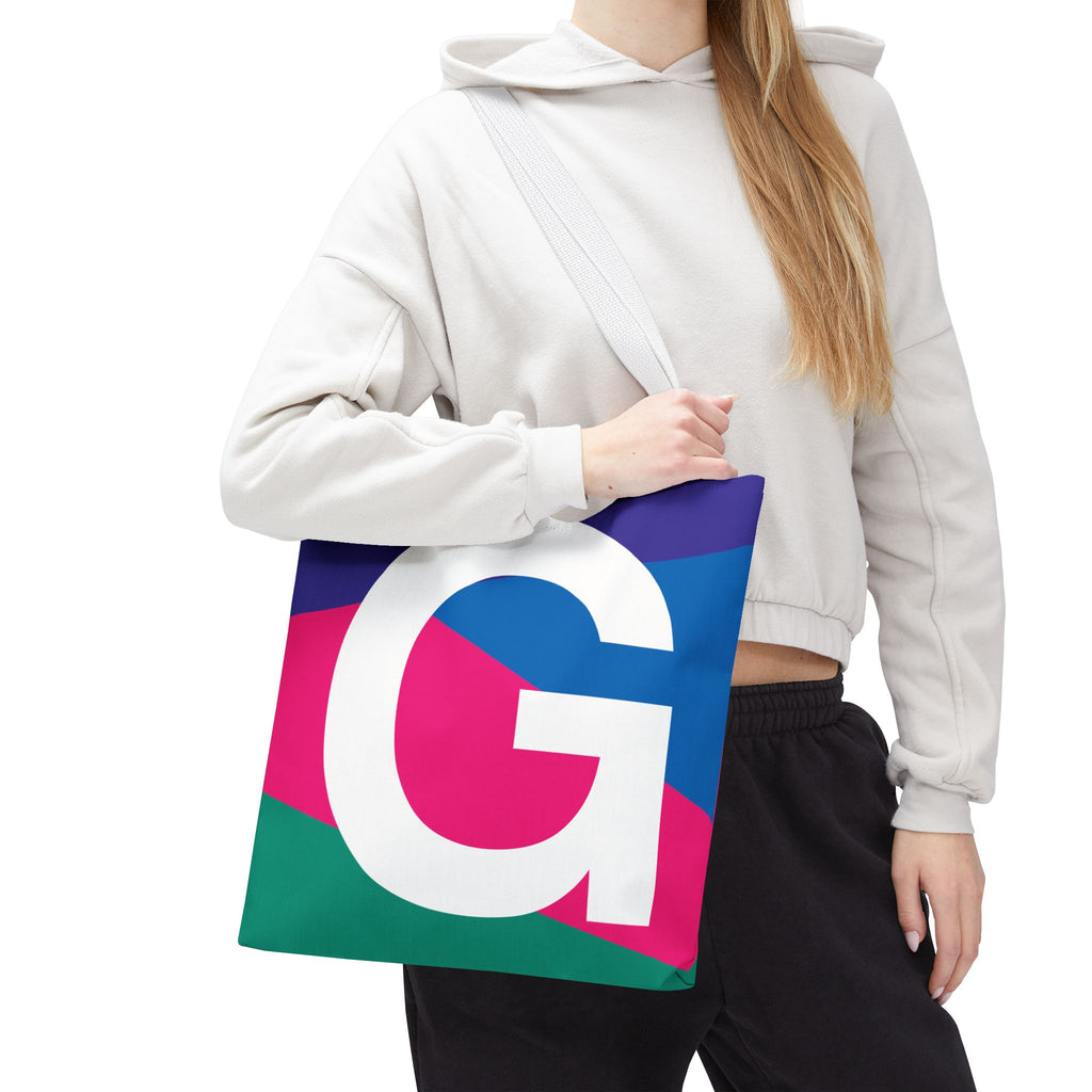 Monogram 'G' Colorblock Tote Bag — Personalized Initial G Shoulder Tote