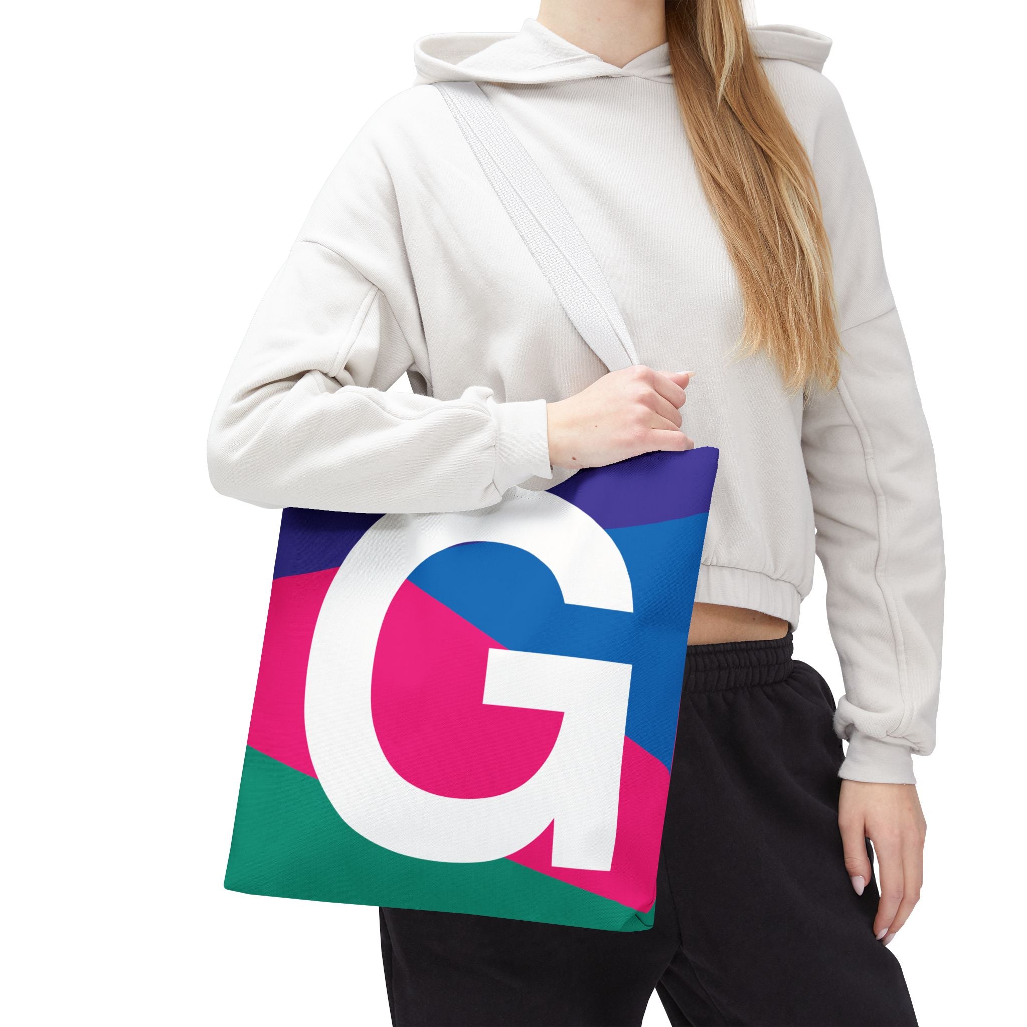 Monogram 'G' Colorblock Tote Bag — Personalized Initial G Shoulder Tote