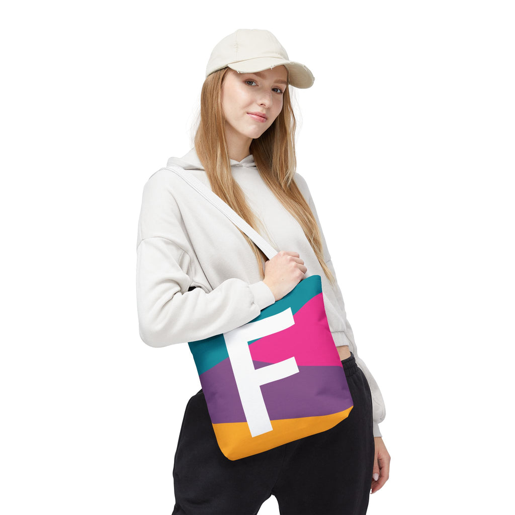 Monogram 'F' Colorblock Tote Bag — Personalized Initial F Shoulder Tote