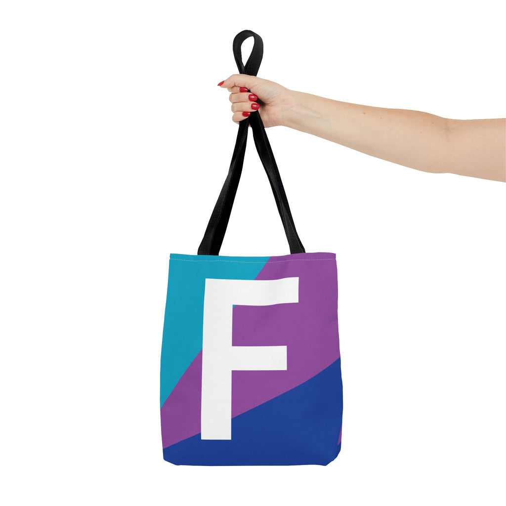Monogram 'F' Colorblock Tote Bag — Personalized Initial F Shoulder Tote