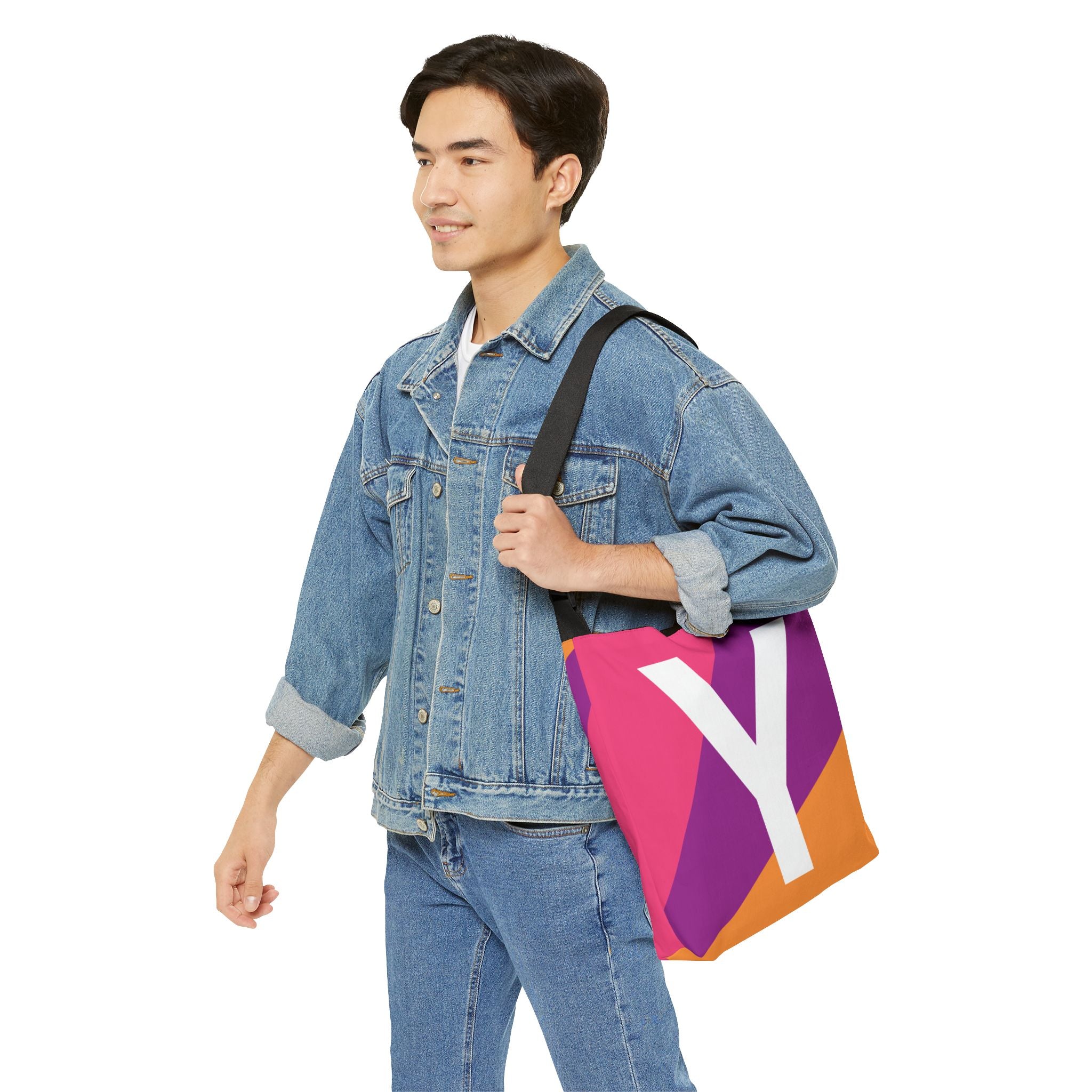 Initial Letter 'Y' Colorblock Adjustable Tote Bag — Monogram Alphabet Shoulder Bag