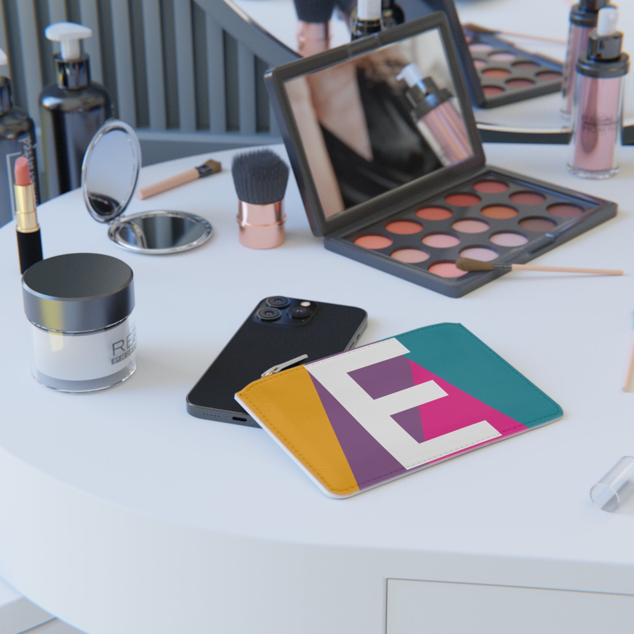Initial E Mini Clutch — Colorblock Monogram Wristlet Wallet