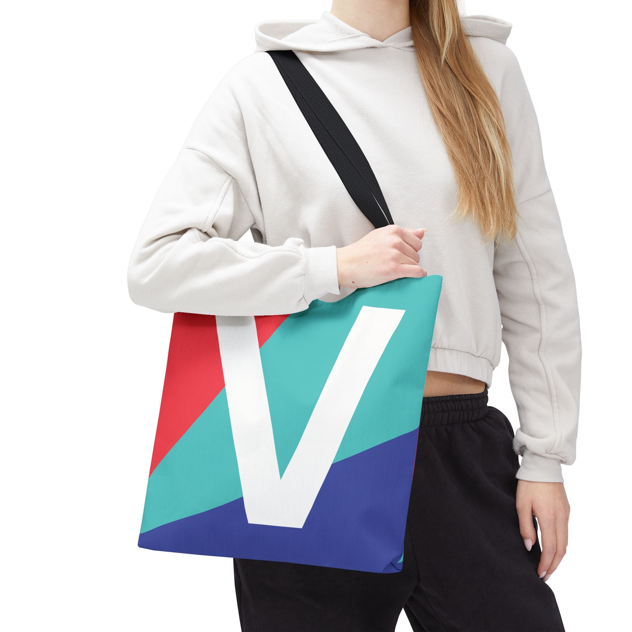 Monogram 'V' Colorblock Tote Bag — Personalized Initial V Shoulder Tote