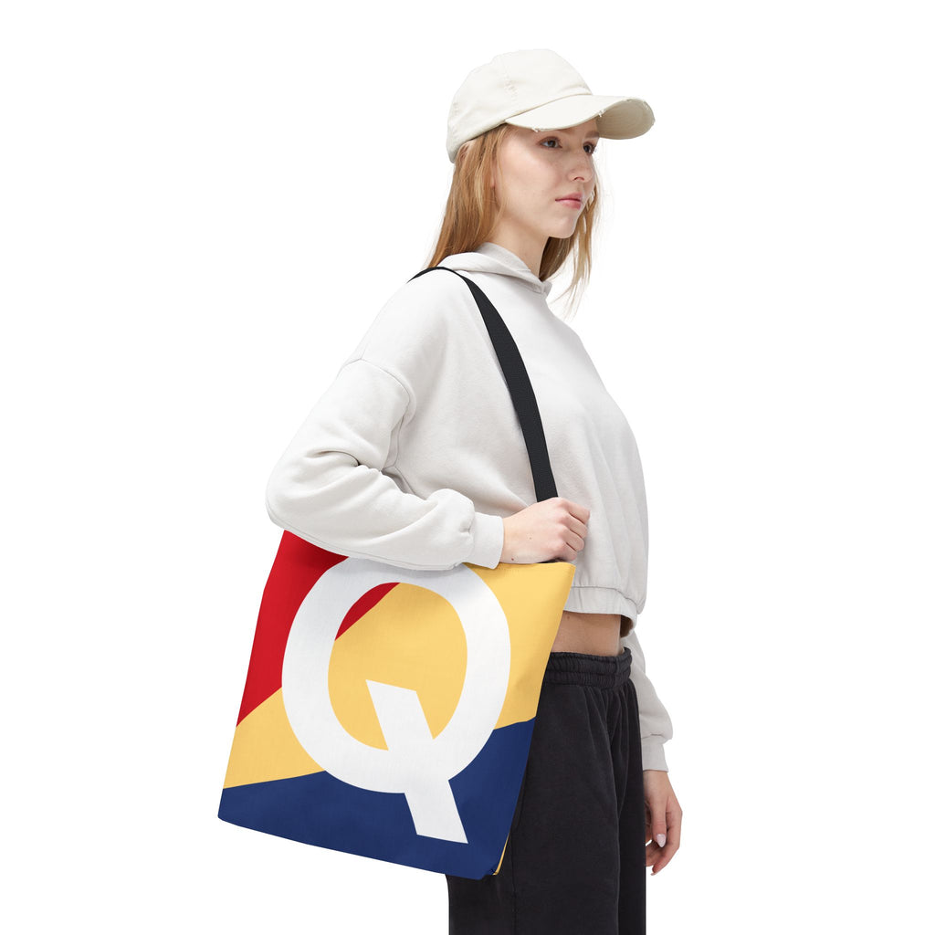 Monogram 'Q' Colorblock Tote Bag — Personalized Initial Q Shoulder Tote