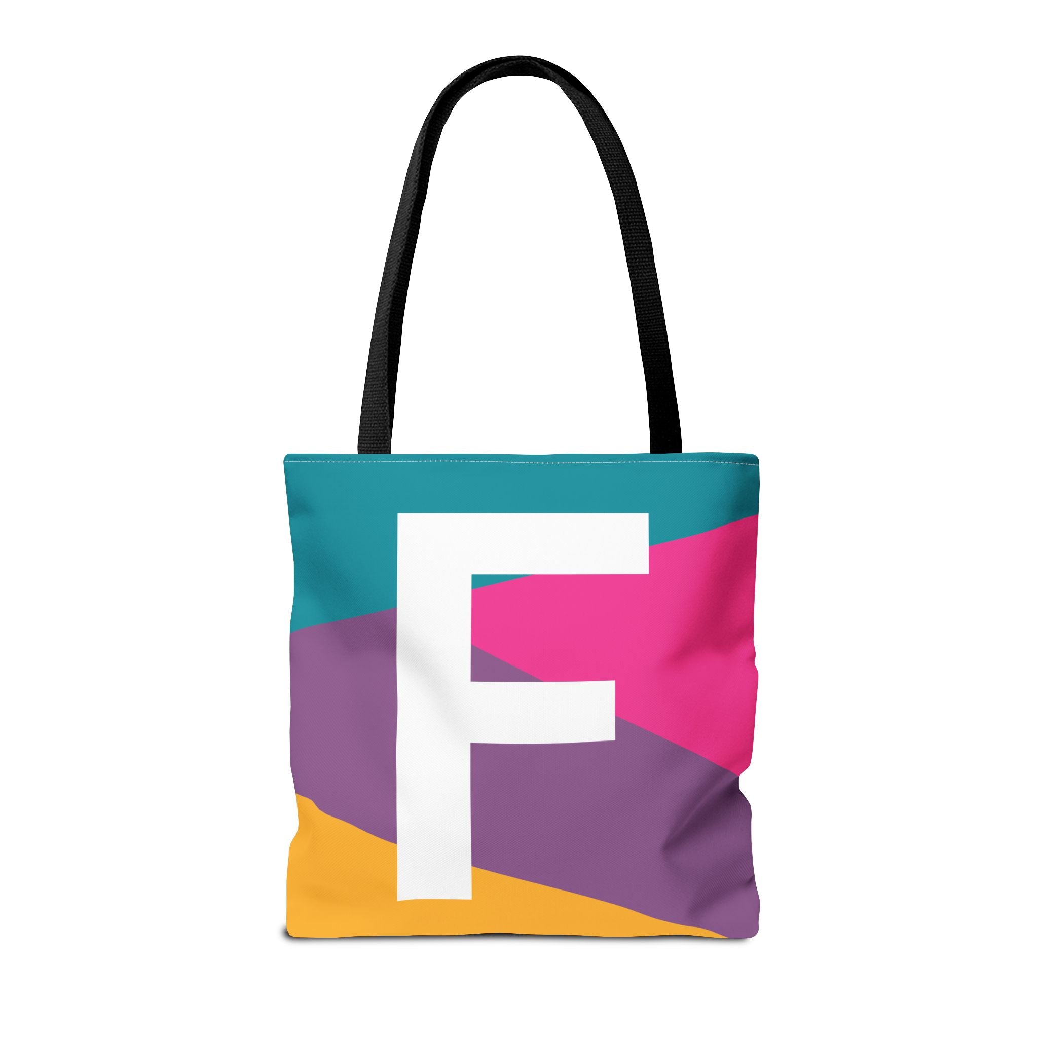 Monogram 'F' Colorblock Tote Bag — Personalized Initial F Shoulder Tote