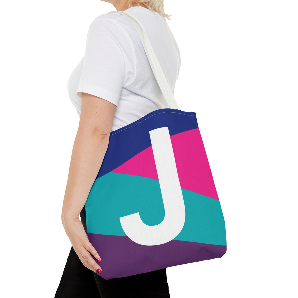 Monogram 'J' Colorblock Tote Bag — Personalized Initial J Shoulder Tote