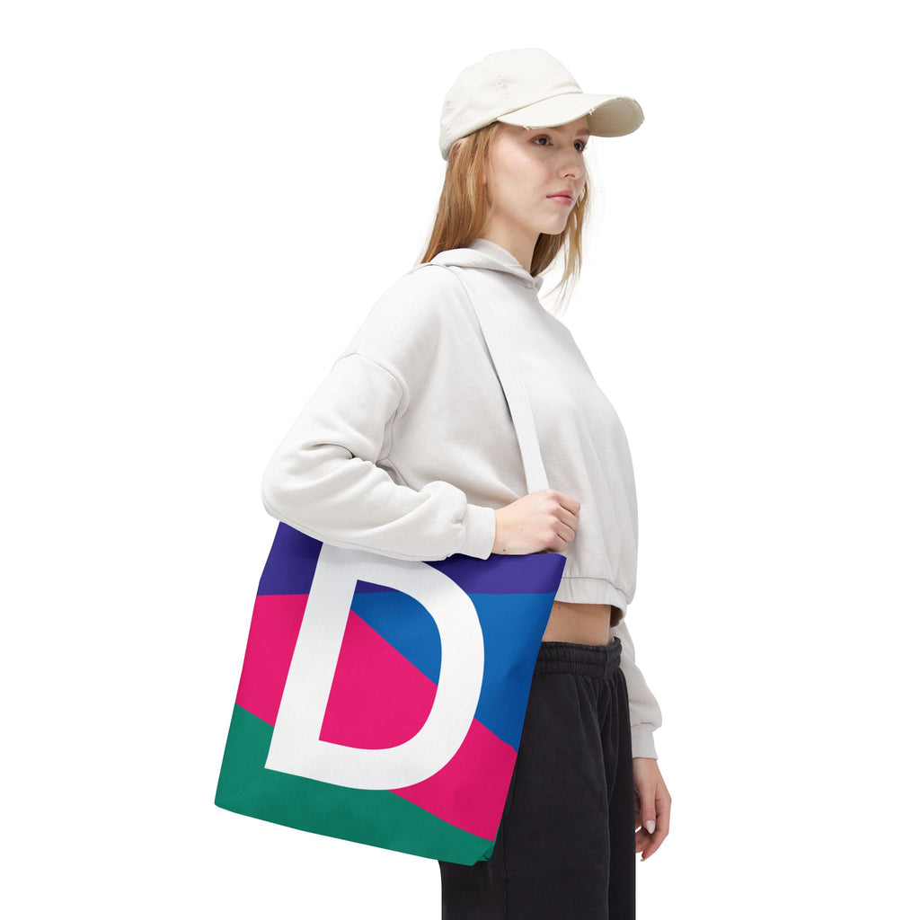 Monogram 'D' Colorblock Tote Bag — Personalized Initial D Shoulder Tote