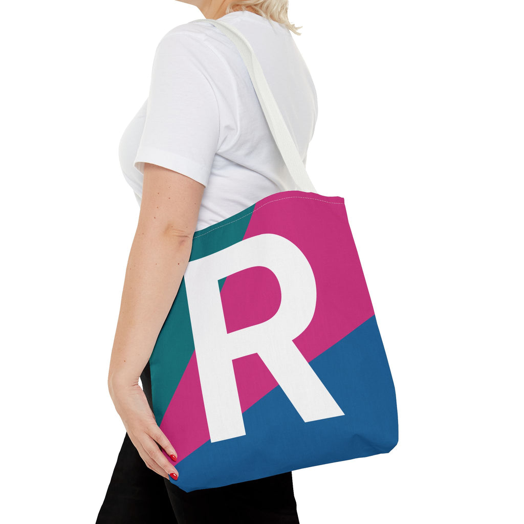 Monogram 'R' Colorblock Tote Bag — Personalized Initial R Shoulder Tote
