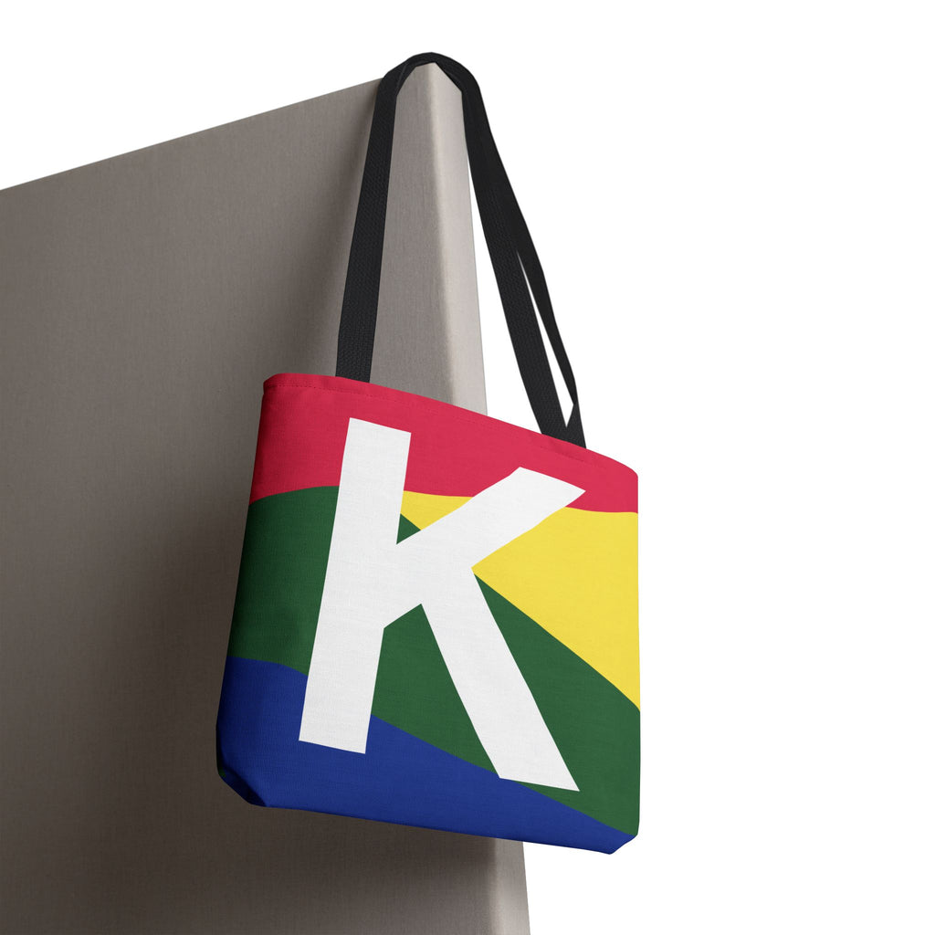 Monogram 'K' Colorblock Tote Bag — Personalized Initial K Shoulder Tote